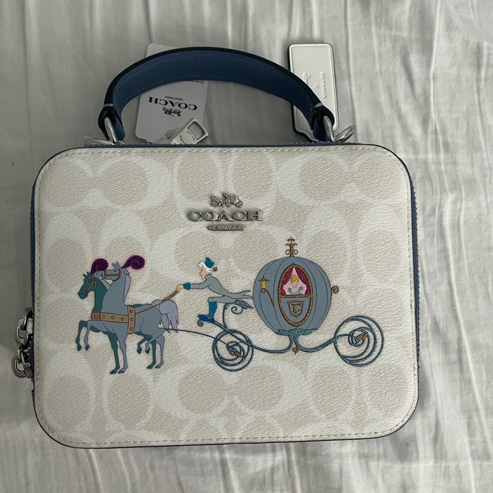 NWT Disney X Coach Box Crossbody In Signature Canvas With Cinderella